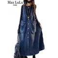Max LuLu-Robe en Denim Vintage à Col en V pour Femme Streetwear Éducatif Nouvelle Collection
