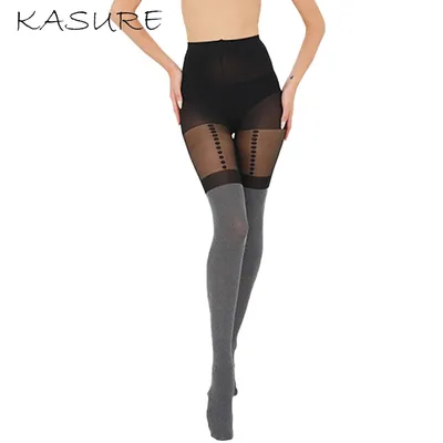 KASURE-Collant moulant sexy et teinté noir pour femme bas faux-haut kendny boîte de nuit