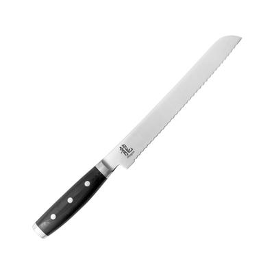 Dragon by Apogee Bread Knife 9in Kitchen Knives 14.25in Overall 9in Satin Serrated Cts-Bd1 SS Blade SS Bolster Fda Approved Black Resin And Linen