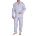 El Búho Nocturno - Men's Long Premium Striped Poplin Lapel Pyjamas Light Blue-Yellow 100% Cotton Size 5 (XL)