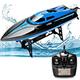 Rabing Remote Control Boat, 2.4G High Speed Rc Boat For Outdoor Pools and Lakes , 30 Km/H Radio Toys for Adults & Kids, 4CH Rechargeable Racing Boat by Remote Control-Blue