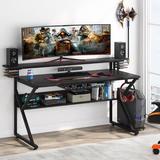 Inbox Zero Gemma Gaming Desk w/ Hutch Wood/Metal in Black | 35 H x 59 W x 24 D in | Wayfair 89F3A0CA2B9748CBAA30E21DFE0B8C47