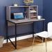 Ebern Designs Desalvo 2 Shelf Writing Desk w/ Hutch Wood/Metal in Black/Brown/Gray | 46.3 H x 39.4 W x 23.6 D in | Wayfair