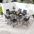 Red Barrel Studio® Square 6 - Person 31.5" Long Bar Height Outdoor Dining Set Glass in Blue | 31.5 W x 31.5 D in | Wayfair