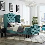 Gracewood Hollow Abumuse Tufted Wingback Velvet Platform Bed by Modway Upholstered in Gray/Brown | 69 H x 70 W x 87.5 D in | Wayfair MOD-5804-SEA