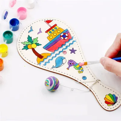 Raquette en bois graffiti pour enfants jouets de peinture jouet de bricolage balle de dessin