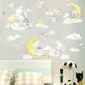 Autocollants Muraux en Forme de Lune Éléphant et Ours de Dessin Animé Décalcomanies de Décoration