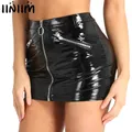 Costumes Wetlook pour femmes jupes extensibles faux cuir poches zippées batterie con club sexy