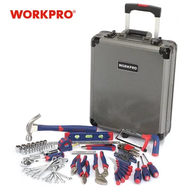 WORKPRO – chariot à roulettes de 111 pièces ensemble d'outils boîte en aluminium Kits d'outils