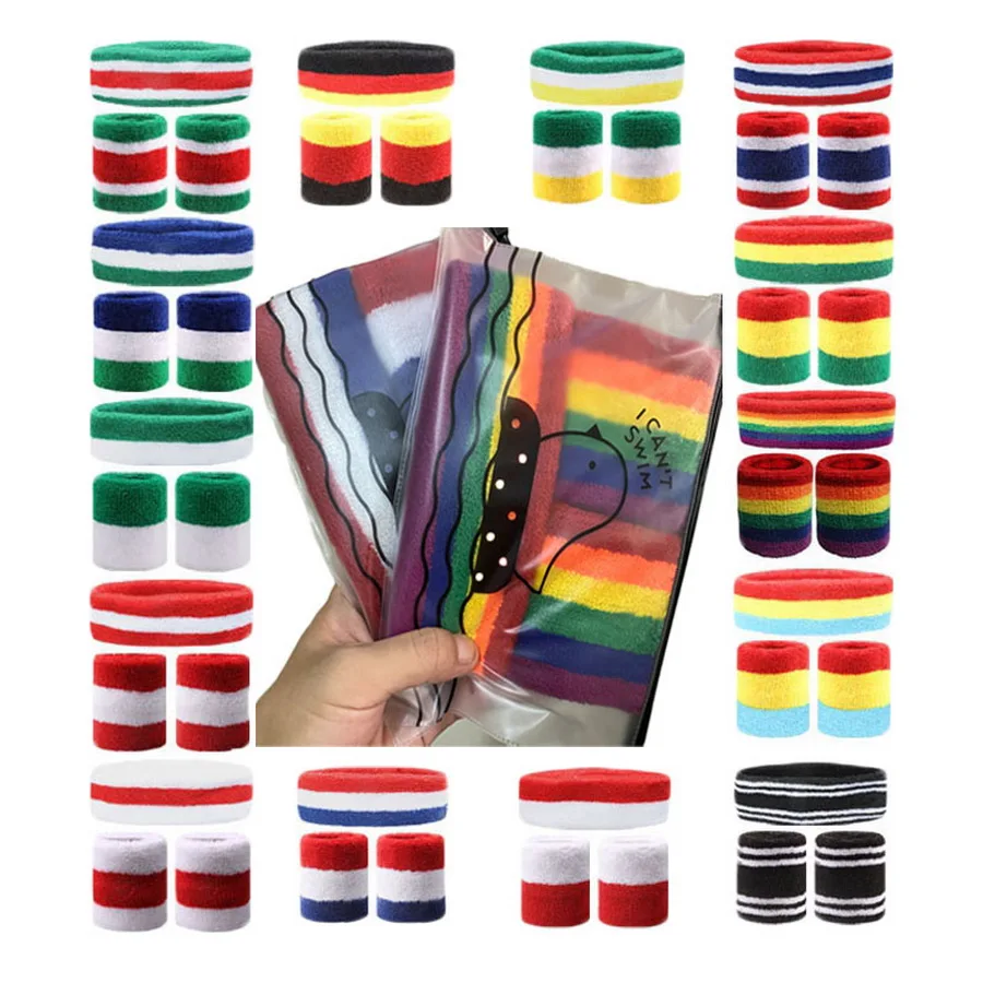 1 ensemble de bracelets de Sport + bandeau serviette bandes de sueur pour hommes femmes basket-ball Yoga Tennis Fitness bandeau poignet Support protéger