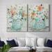 August Grove® Daisy Pitcher Bouquet - 2 Piece Painting Print Set Canvas/Metal in Blue/Gray/Orange | 20 H x 32 W x 1 D in | Wayfair