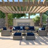 Wade Logan® Ailie 10 Piece Rattan Multiple Chairs Seating Group w/ Cushions Synthetic Wicker/All - Weather Wicker/Wicker/Rattan in Blue | Outdoor Furniture | Wayfair