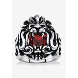 Men's Big & Tall Men's Stainless Steel Antiqued Red Cubic Zirconia Lion's Head Ring by PalmBeach Jewelry in Cubic Zirconia (Size 14)