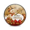 ALAZA Large Round Silent Wall Clock, Christmas Illustration Snowman Non Ticking Clock for Living Room Kitchen Bedroom Office Ornaments Decorative,Desktop Stand