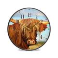 ALAZA Large Round Silent Wall Clock, Scottish Highland Cow Non Ticking Clock for Living Room Kitchen Bedroom Office Ornaments Decorative,Desktop Stand