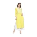 Kurta Set for Women Designer Indian Straight A-Line Anarkali Kurti Set Tunic Party Wear, Yellow and White, Large