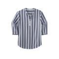 Men's Big & Tall Gauze Mandarin Collar Shirt by KingSize in Blue Stripe (Size 5XL)