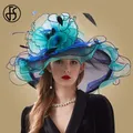 Chapeau de soleil à large bord pour femme élastique organza derby de tri fleurs Fedoras