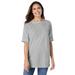 Plus Size Women's Perfect Cuffed Elbow-Sleeve Boat-Neck Tee by Woman Within in Heather Grey (Size L) Shirt