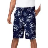 Men's Big & Tall Hibiscus Print 8" Swim Trunks by KS Island in Navy Hibiscus (Size 8XL)