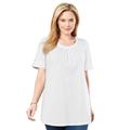 Plus Size Women's Perfect Button-Sleeve Shirred Scoop-Neck Tee by Woman Within in White (Size L) Shirt