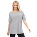 Plus Size Women's Perfect Elbow-Sleeve Square-Neck Tee by Woman Within in Heather Grey (Size 2X) Shirt