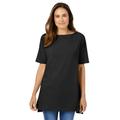 Plus Size Women's Perfect Short-Sleeve Boatneck Tunic by Woman Within in Black (Size 5X)