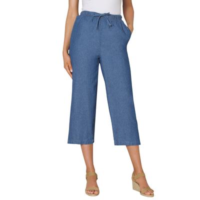 Plus Size Women's Drawstring Denim Capri by Woman Within in Stonewash (Size 38) Pants