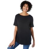 Plus Size Women's Perfect Cuffed Elbow-Sleeve Boat-Neck Tee by Woman Within in Black (Size L) Shirt