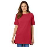 Plus Size Women's Perfect Short-Sleeve Boatneck Tunic by Woman Within in Classic Red (Size 3X)