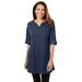Plus Size Women's Perfect Roll-Tab-Sleeve Notch-Neck Tunic by Woman Within in Navy (Size 5X)