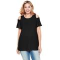 Plus Size Women's Short-Sleeve Cold-Shoulder Tee by Woman Within in Black (Size 34/36) Shirt