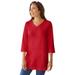 Plus Size Women's Perfect Three-Quarter Sleeve V-Neck Tunic by Woman Within in Classic Red (Size M)