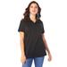 Plus Size Women's Polo Ultimate Tee by Roaman's in Black (Size 1X) 100% Cotton Shirt