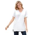 Plus Size Women's Perfect Short-Sleeve Shirred V-Neck Tunic by Woman Within in White (Size 5X)