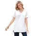 Plus Size Women's Perfect Short-Sleeve Shirred V-Neck Tunic by Woman Within in White (Size 5X)
