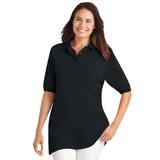 Plus Size Women's Elbow Short-Sleeve Polo Tunic by Woman Within in Black (Size 5X) Polo Shirt
