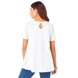 Plus Size Women's Short-Sleeve V-Neck Ultimate Tunic by Roaman's in White (Size 1X) Long T-Shirt Tee