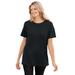 Plus Size Women's Thermal Short-Sleeve Satin-Trim Tee by Woman Within in Black (Size L) Shirt