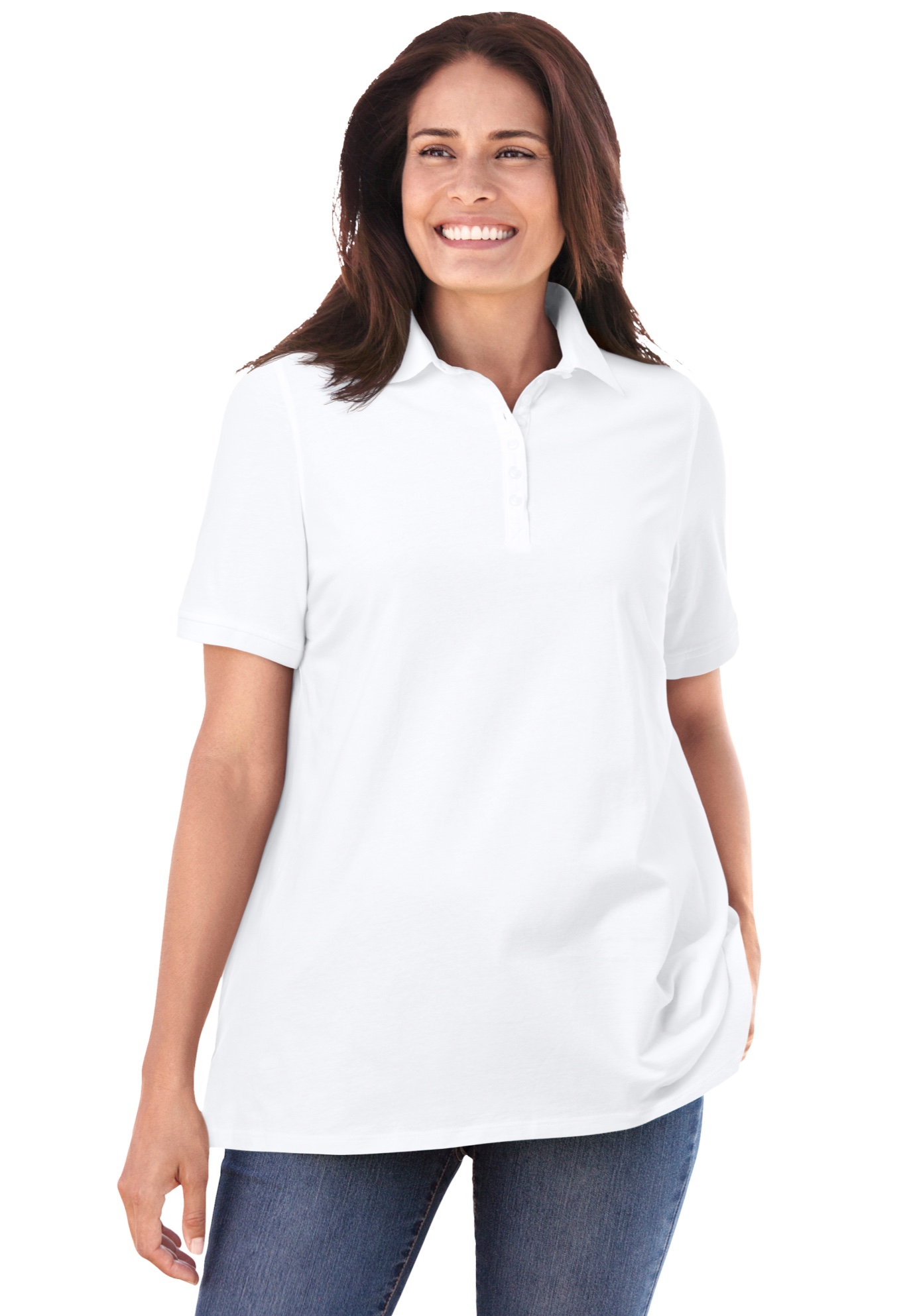 Plus Size Women's Perfect Short-Sleeve Polo Shirt by Woman Within in White (Size 1X)