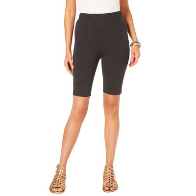 Plus Size Women's Essential Stretch Bike Short by Roaman's in Heather Charcoal (Size M) Cycle Gym Workout