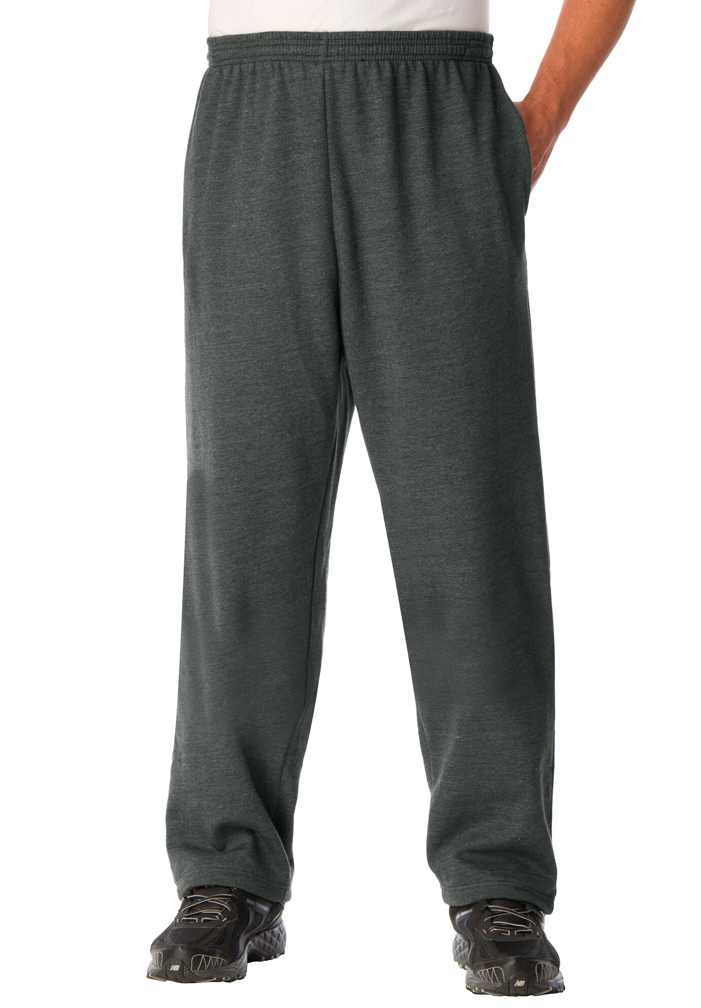 Men's Big & Tall Fleece Open-Bottom Sweatpants by KingSize in Heather Charcoal (Size 9XL)