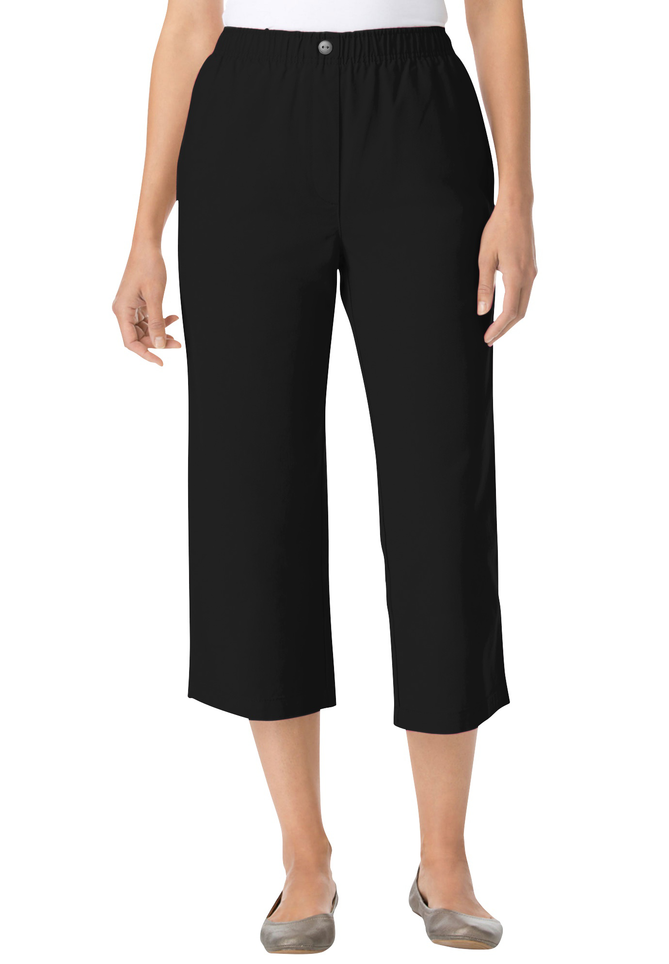 Plus Size Women's 7-Day Elastic-Waist Pull-On Cotton Denim Capri Jeans by Woman Within in Black (Size 38 W) Pants