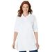 Plus Size Women's Elbow-Sleeve Polo Tunic by Woman Within in White (Size M) Polo Shirt