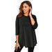 Plus Size Women's Stretch Knit Swing Tunic by Jessica London in Black (Size 26/28) Long Loose 3/4 Sleeve Shirt