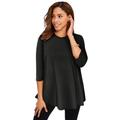 Plus Size Women's Stretch Knit Swing Tunic by Jessica London in Black (Size 22/24) Long Loose 3/4 Sleeve Shirt