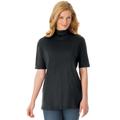 Plus Size Women's Ribbed Short Sleeve Turtleneck by Woman Within in Black (Size 2X) Shirt