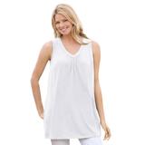 Plus Size Women's Perfect Sleeveless Shirred V-Neck Tunic by Woman Within in White (Size L)