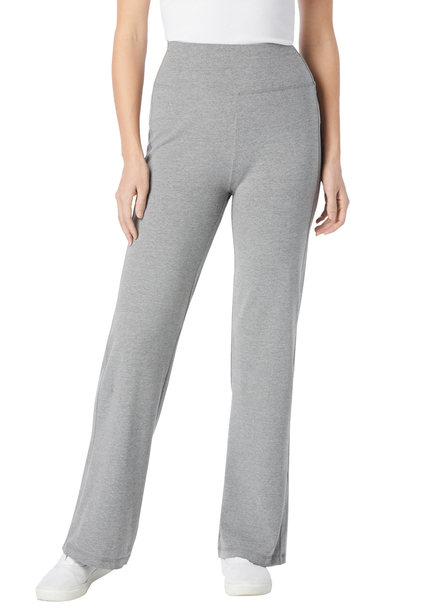 Plus Size Women's Stretch-Cotton Knit Pull-On Wide-Leg Leggings by Woman Within in Medium Heather Grey (Size 2XP) Pant