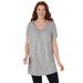 Plus Size Women's Perfect Short-Sleeve Shirred U-Neck Tunic by Woman Within in Medium Heather Grey (Size 2X)